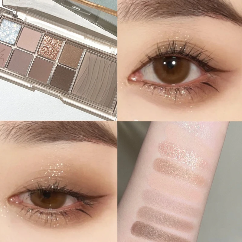 

New Nine-color Eyeshadow Palette Earth Color Pearlescent Matte Eyeshadow Waterproof Lasting Shiny Sequins Charming Eyes Makeup