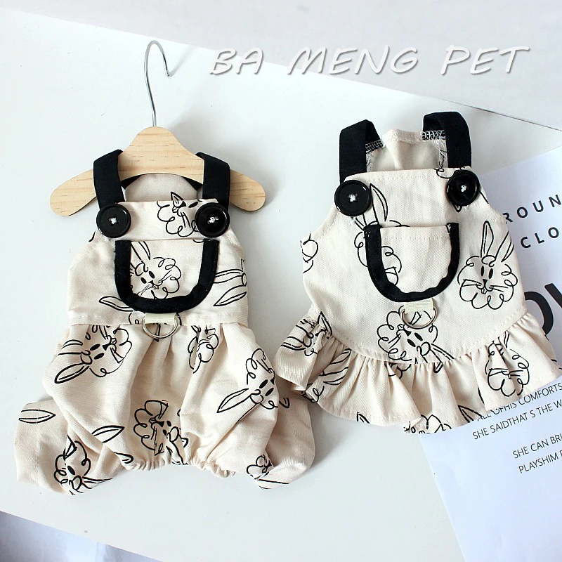 

Cute Rabbit Couple Dog Clothes Fashion Dogs Jumpsuit Suspender Skirt High Quality Cotton Kitten Puppy Dress Chihuahua Clothing