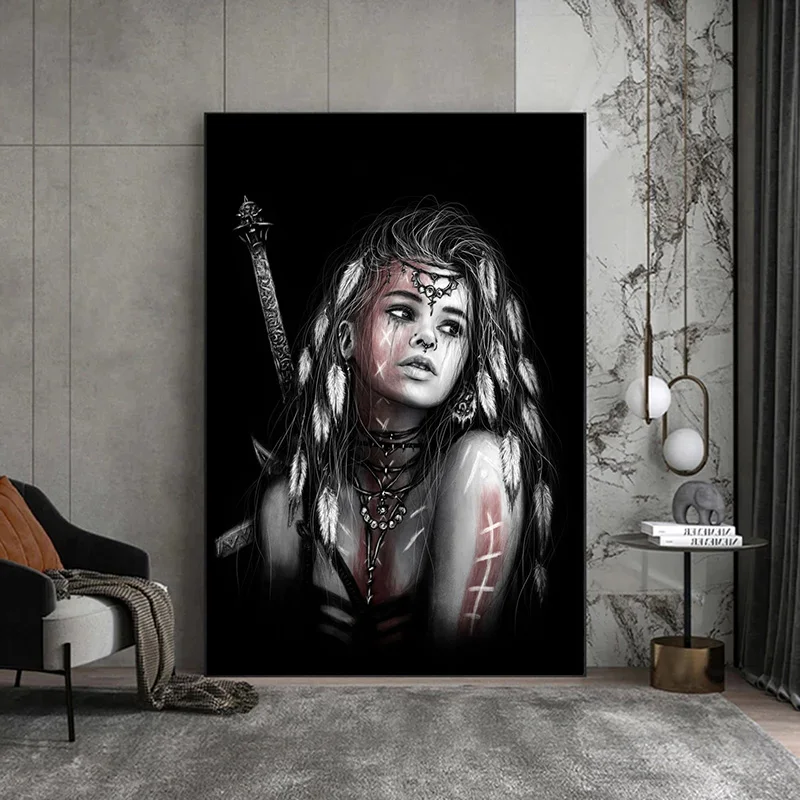 Постер готической девушки Портрет женщины дикой против темного грешника