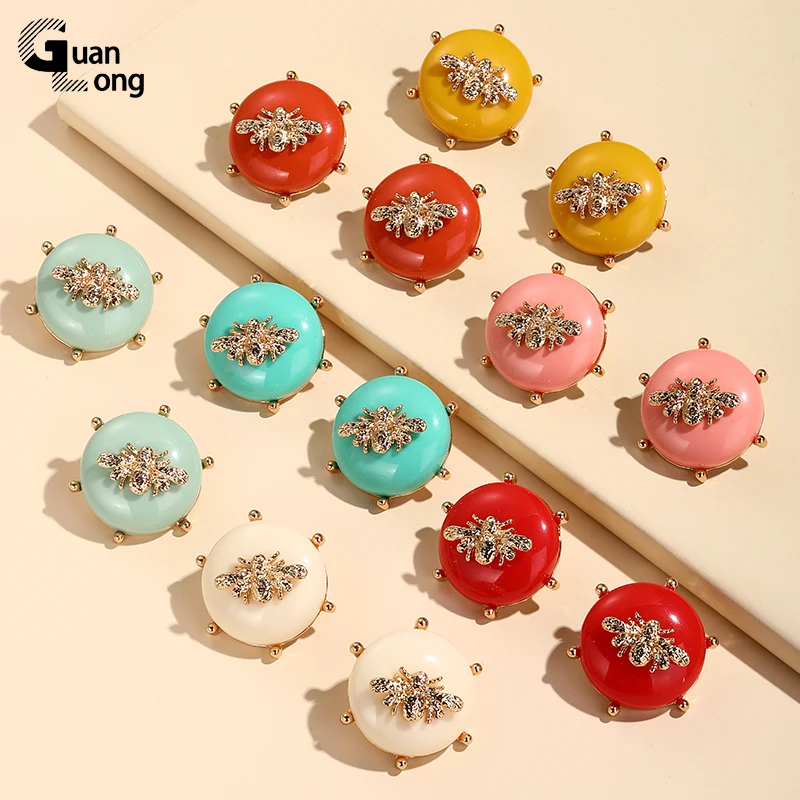 

GuanLong Fashion Colourful Bee Big Stud Earrings For Women 2022 Jewelry Statement Geometric Round Cute Earrings Korean Brincos