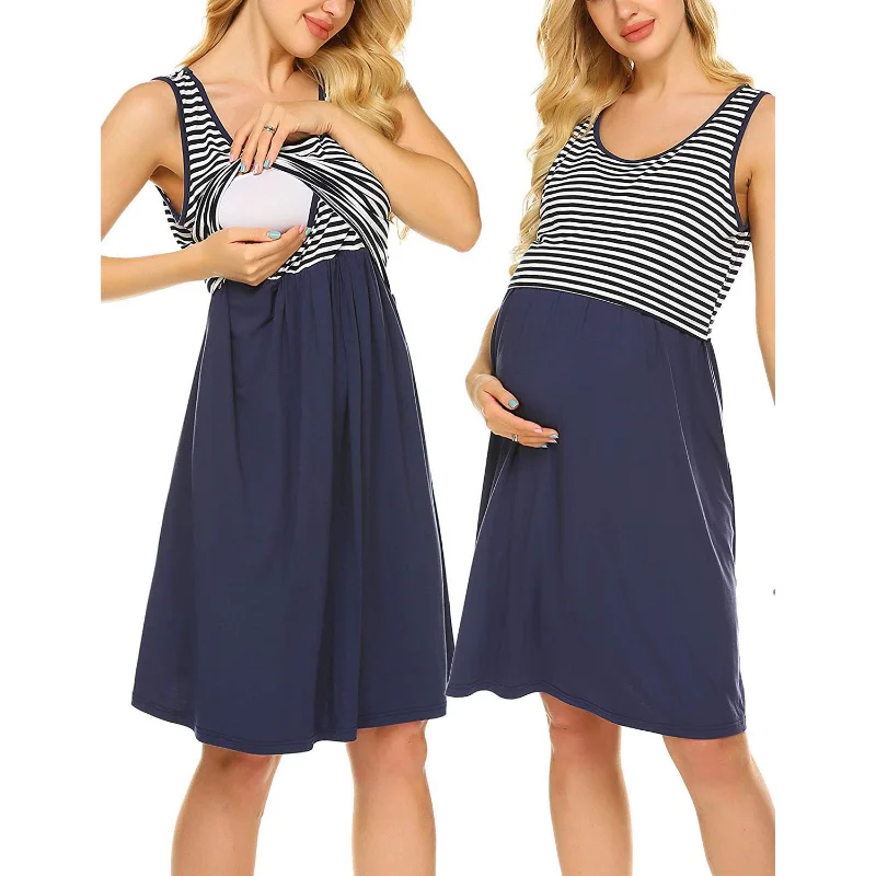 Sleeveless Dress Maternity Pajamas Breastfeeding Gown Vest Pregnancy Sleepwear Pregnant Woman Nightdress for Nursing Mothers enlarge