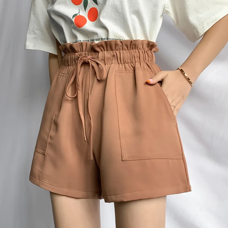 Women Shorts Solid Color Loose Wide Leg 2022 Summer Short Pants High Waist Elasticity Female Trousers Casual Streetwear