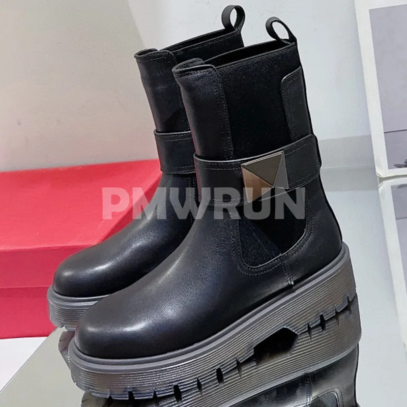 

Ladies Ankle Boots Spring Autumn 2023 New Rivet Decor Platform Design Round Head Short Boots Simplicity Versatile Female Shoes