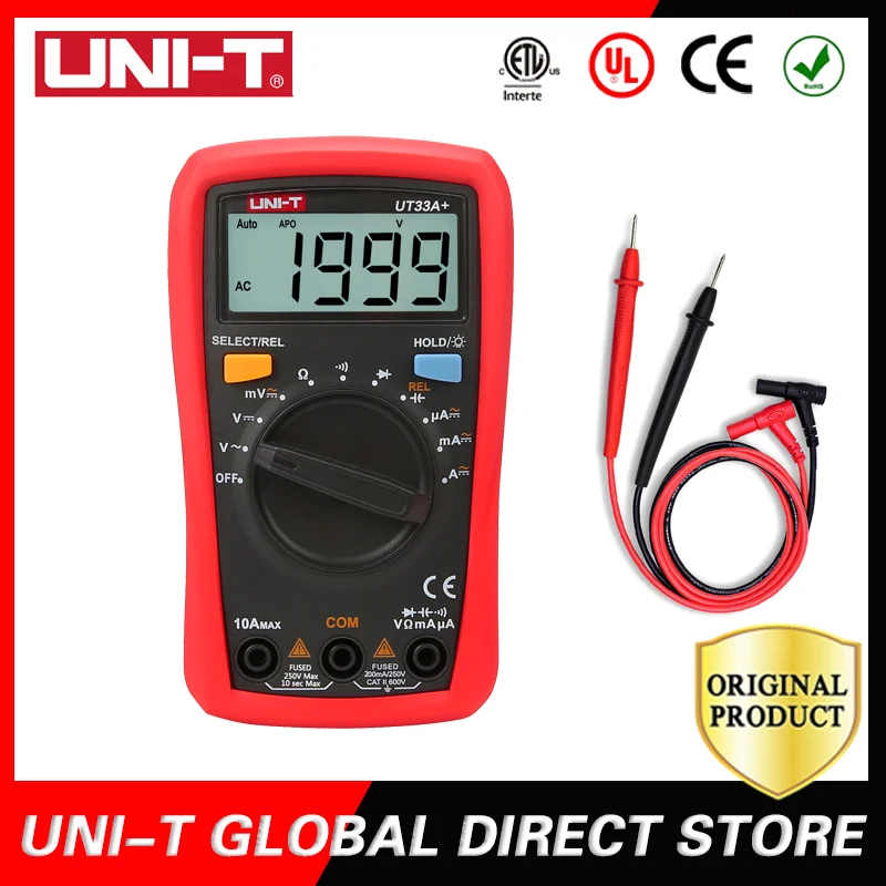 

UNI-T Palm Size digital Multimeter With Capacitance/NCV/Diode test/Continuity buzzer UT33A+/UT33B+/UT33C+/UT33D+
