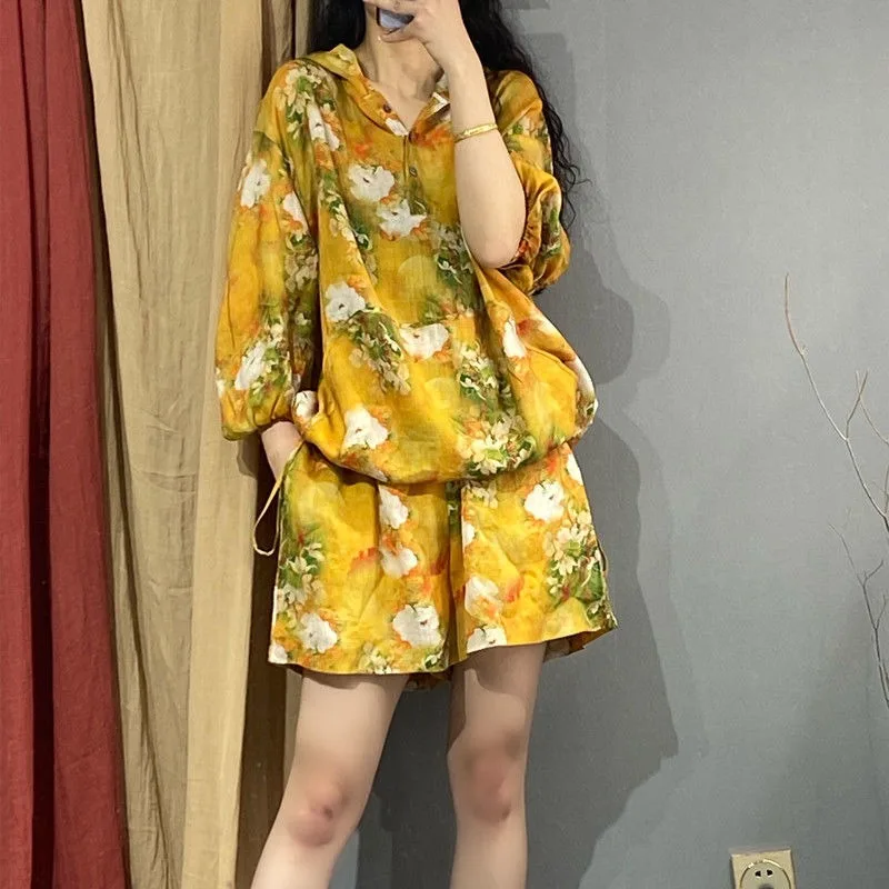 Костюм большого размера для снижения возраста женская летняя блузка с капюшоном