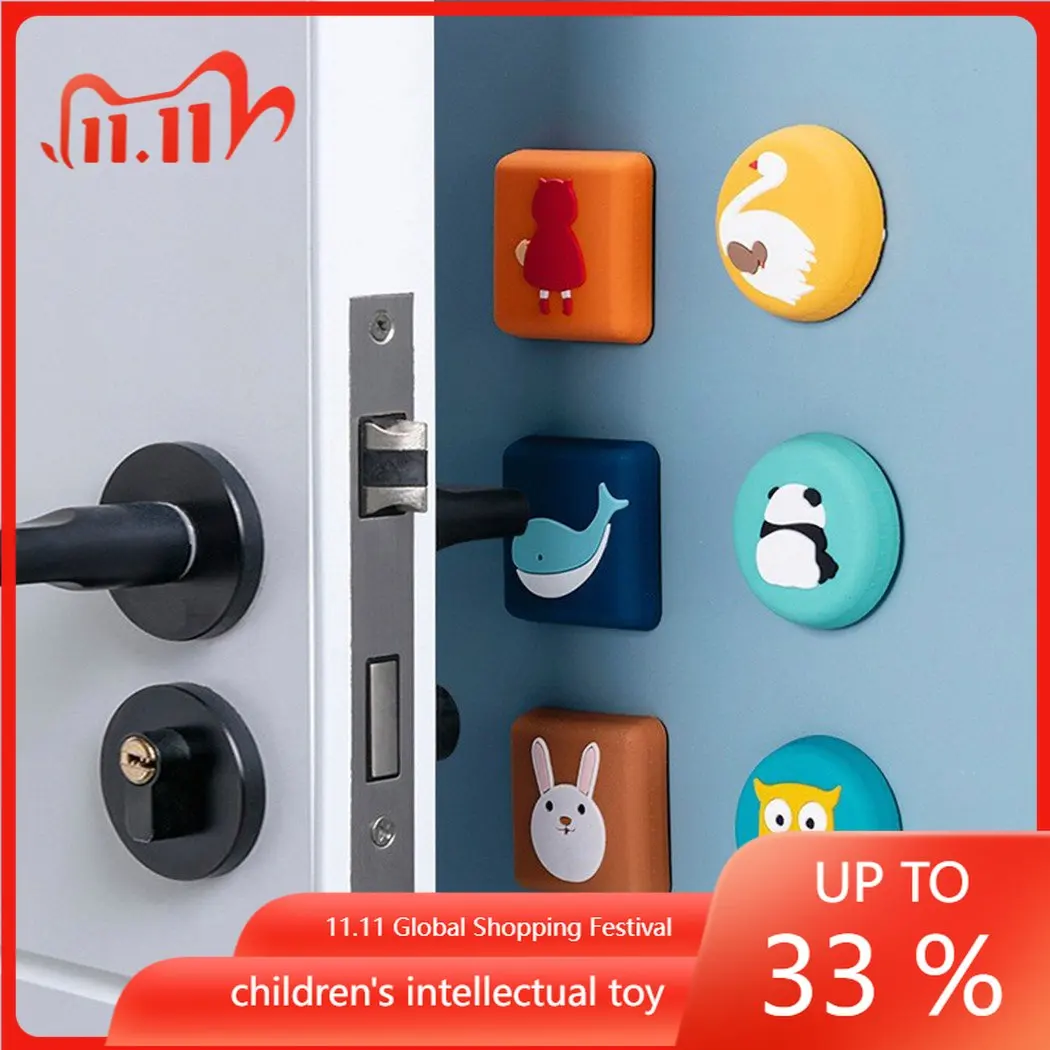 

4 Cute Cartoon Lock Protective Pad Door Crash Pad Wall Protector Door Stopper Doorknob Rubber Pad Savor Shockproof Crash Fender