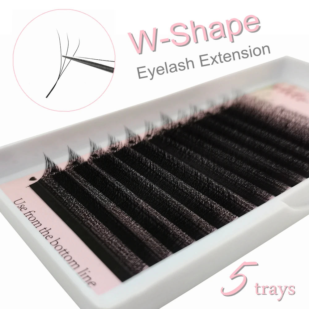 

W Shape Eyelashes Extension 3D Clover Eyelash 5 Trays/lot 12 Rows Big Capatity 0.07mm C/D Curl Natural Lashes