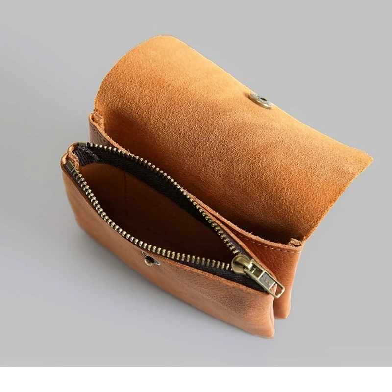 Handmade Men's Genuine Leather Wallet Cowhide Short Coin Purses Student Square Mini Coin Bag Girl