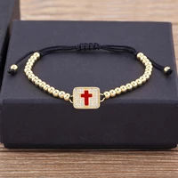 high quality zircon 5 colors cross shine crystal bracelet women handmade beads adjustable religious jewelry classic elegant gift