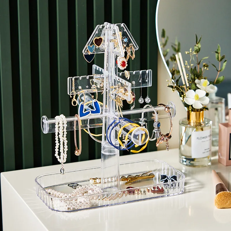 

Rotating Jewelry Earring Storage Rack Bracklet Necklace Holder Shelf Jewelry Ring Organizer Tray Cosmetic Perfume Display Stand