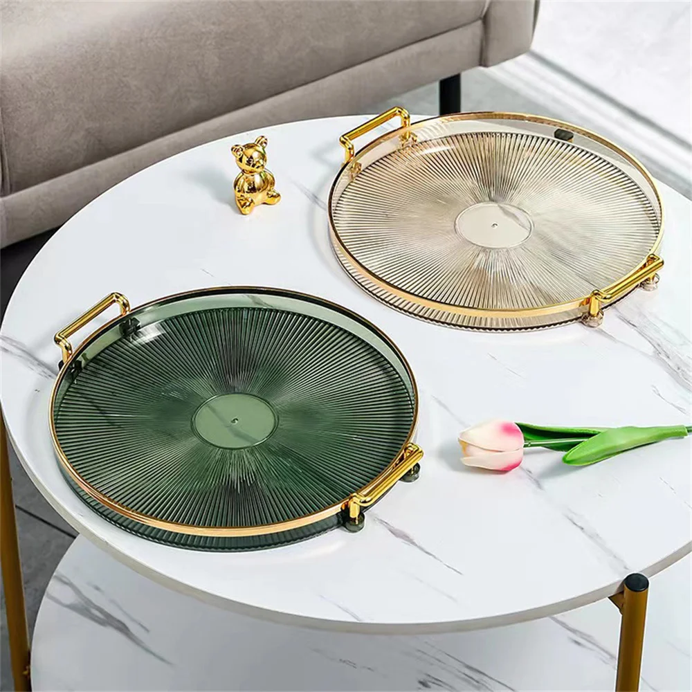 

Tray Containers Coffee Table Tea Cup Storage Plate Snack Fruit Plate Jewelry Storage Light Luxury Round Storage Tray Home Decor