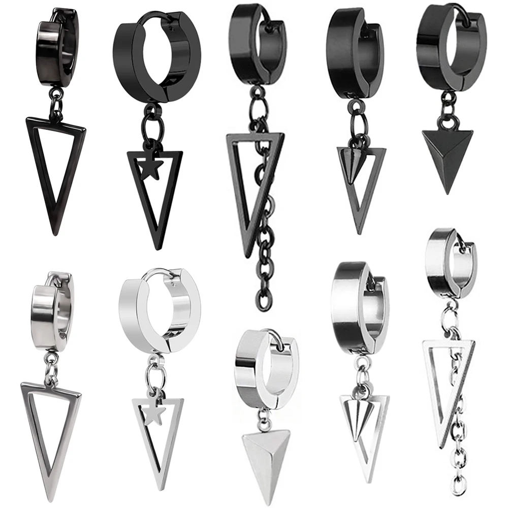 

Gothic Triangle earrings Unisex Punk Rock Men Women Stainless Steel Ear Stud Earrings Pierced Push-Back Dangle Earrings jewelry