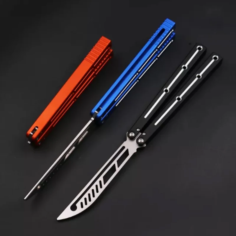 Neptune high-end one-piece aluminum handle butterfly knife bushing structure CNC anti-slip pattern handle throwing knife practic