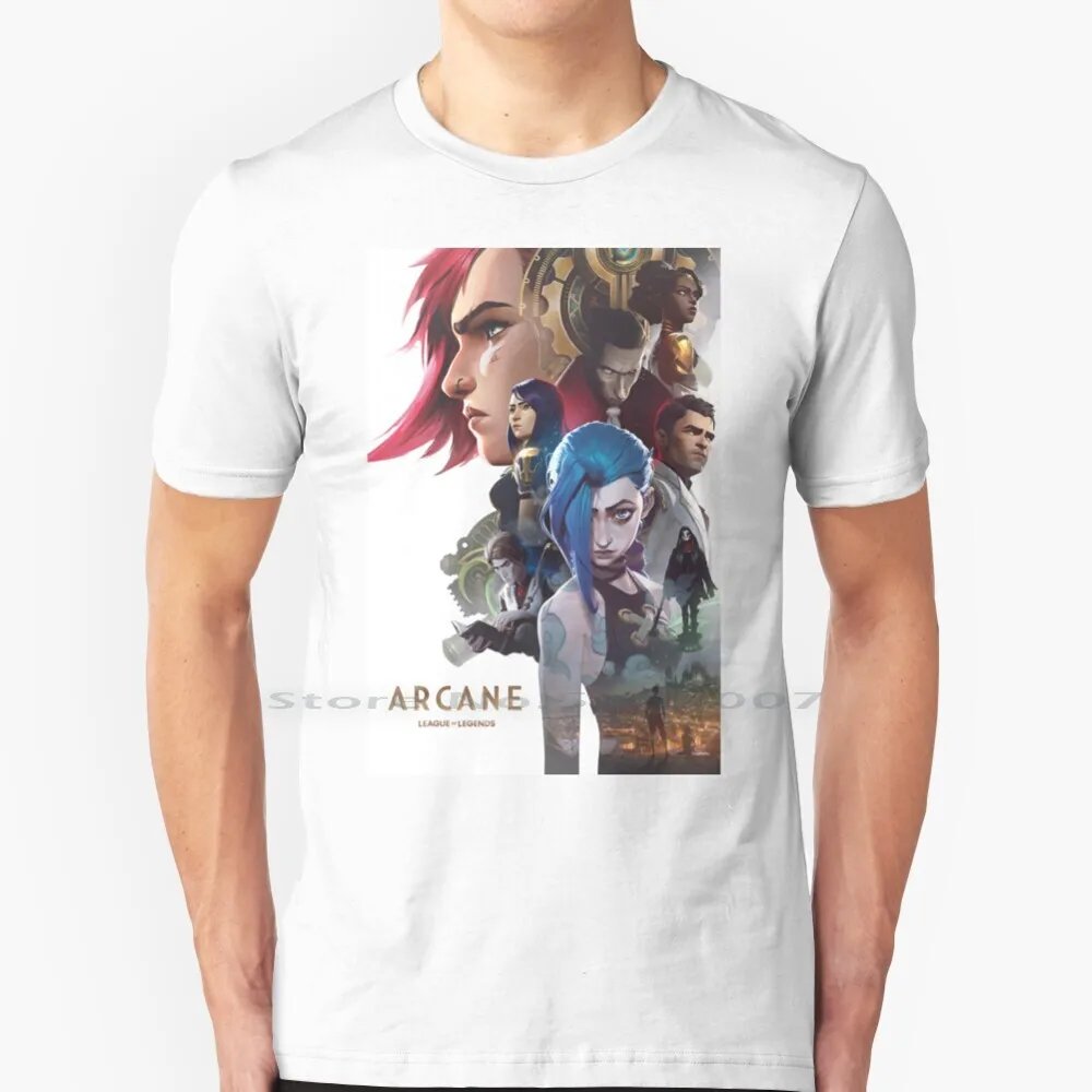 Arcane (лучшее качество) 100% хлопок футболка League Legends аниме анимация Jinx Silco Caitlyn Jayce Mel