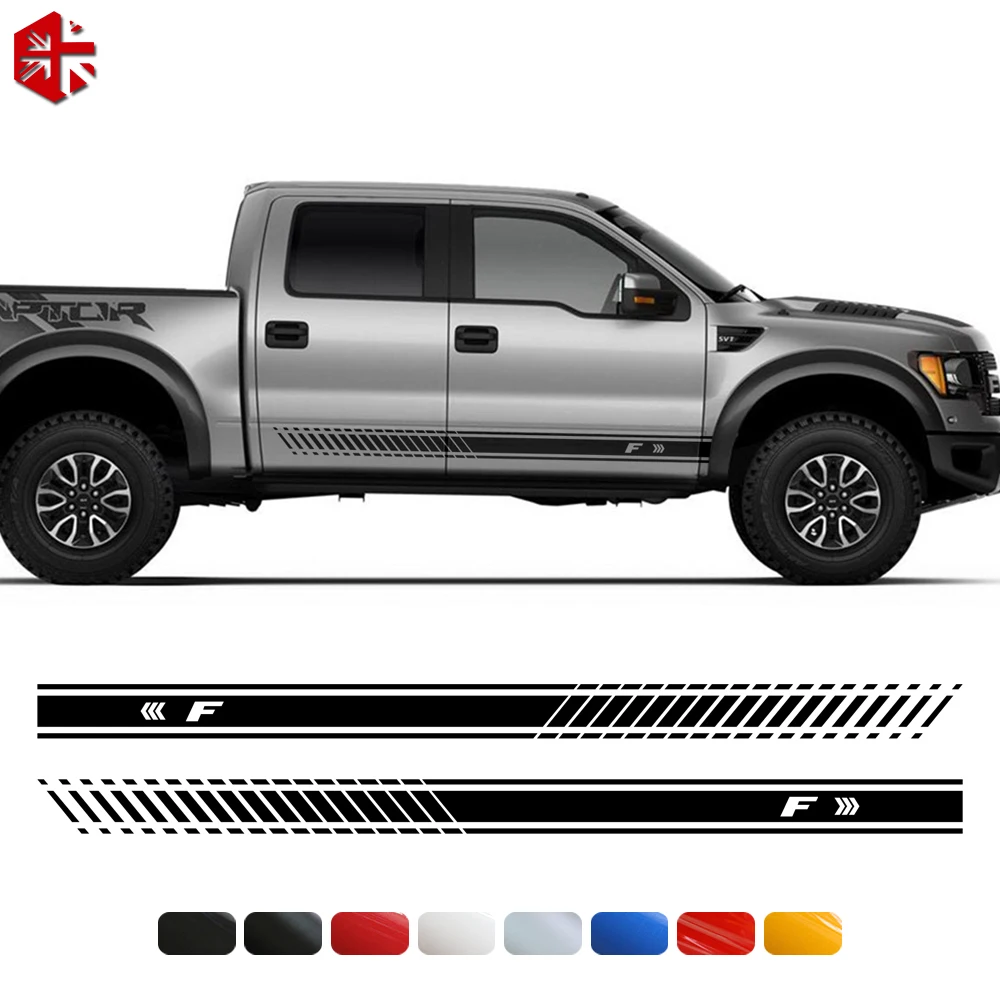 

2pcs Racing Stripes Door Side Skirt Rocker Panel Graphics Decals Stickers for Ford F-Series F150 F-150 2015-2022 Accessories