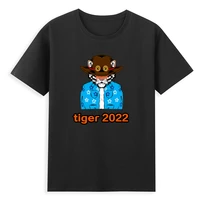 2022 summer new mens and womens same cotton year of the tiger pattern cartoon trend t shirt