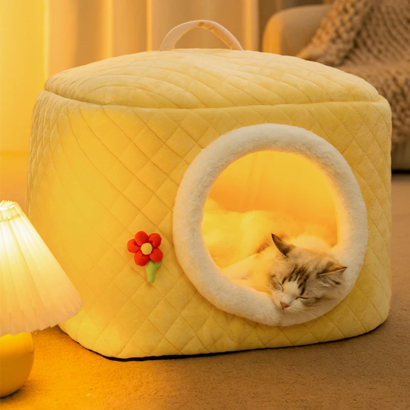 

Теплое зимнее гнездо для кошек, квадратный портативный домик для кошек и собак, удобное дышащее гнездо для домашних животных с глубоким сном для маленьких и средних фотографий