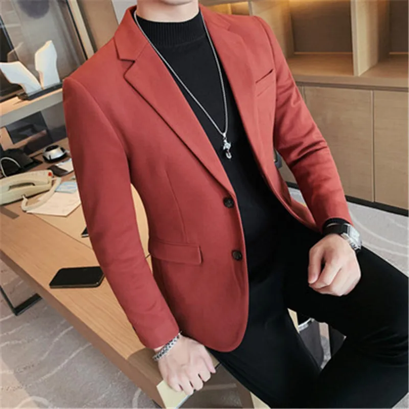 Woolen Men Blazer Luxery Designer Jacket Thick Chaqueta Hombre Long Sleeve Single Breasted Suit Blazer Homme Korean Style Tuxedo