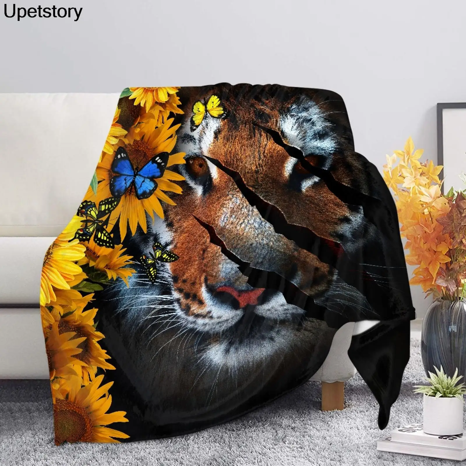 

Upetstory Fashion Cool Tiger Design Sunflower Print Butterfly Print Soft Baby Sleeping Blanket Home Microfiber Plush Blanket