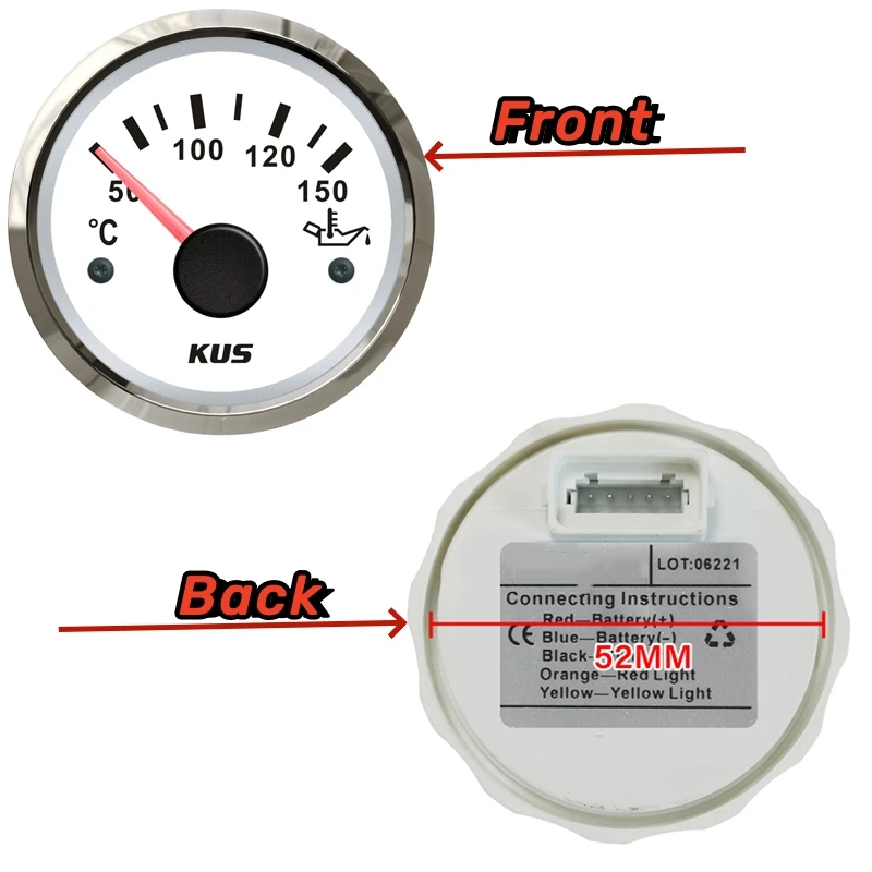Фото Измерители температуры масла KUS 361-19ohm с входным сигналом, 52 мм, 50-150 ℃   Дисплейные датчики температуры масла с красной/желтой подсветкой для автомобилей и лодок №2