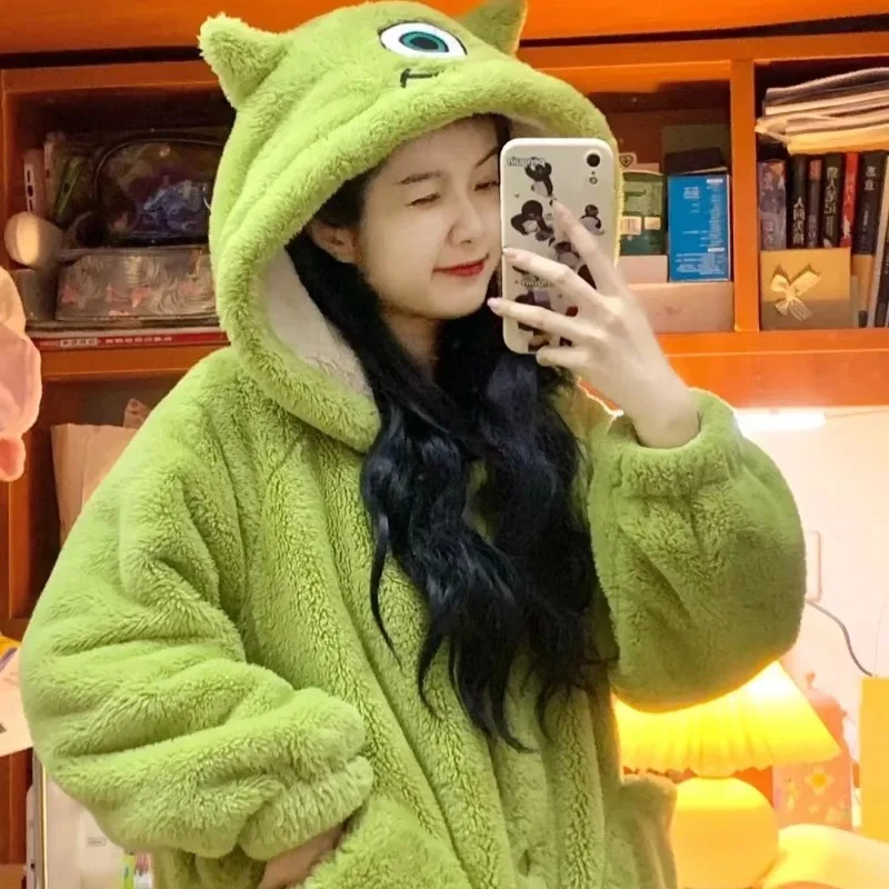 

Новинка 2023 Милая осенне-зимняя Коралловая плюшевая Студенческая Пижама женская домашняя одежда с длинным рукавом утепленная теплая ночная рубашка с капюшоном