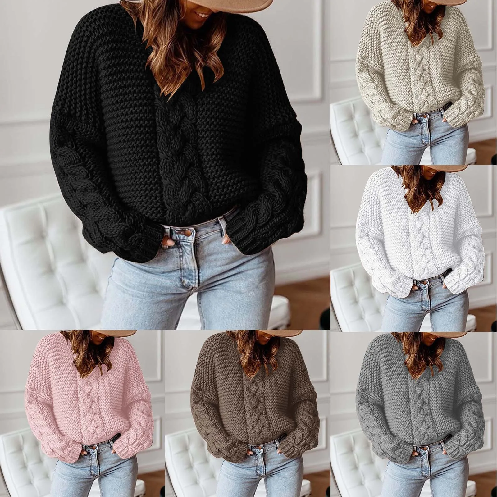 

Женский вязаный пуловер с V-образным вырезом