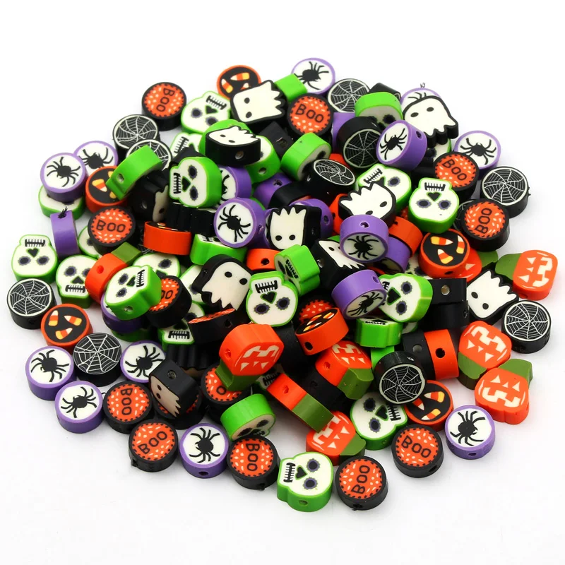 

10mm Halloween Series Clay Beads Pumpkin Pattern Polymer Spacer Beads For Jewelry Making Accessories DIY Handmade 20/50/100pcs