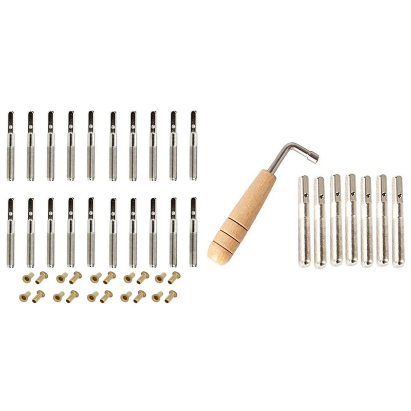 

7Pcs Tuning Pins With L-Shape Tuning Wrench With 20Pcs Lyre Harp Tuning Pin Nails And 20 Pcs Rivets Set