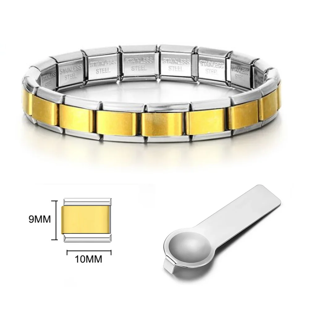 Італійський шарм Link для жінок, чоловіків, ширина 9 мм, срібло, золото, ланцюжок із нержавіючої сталі, браслет на руці, виготовлення ювелірних виробів своїми руками оптом