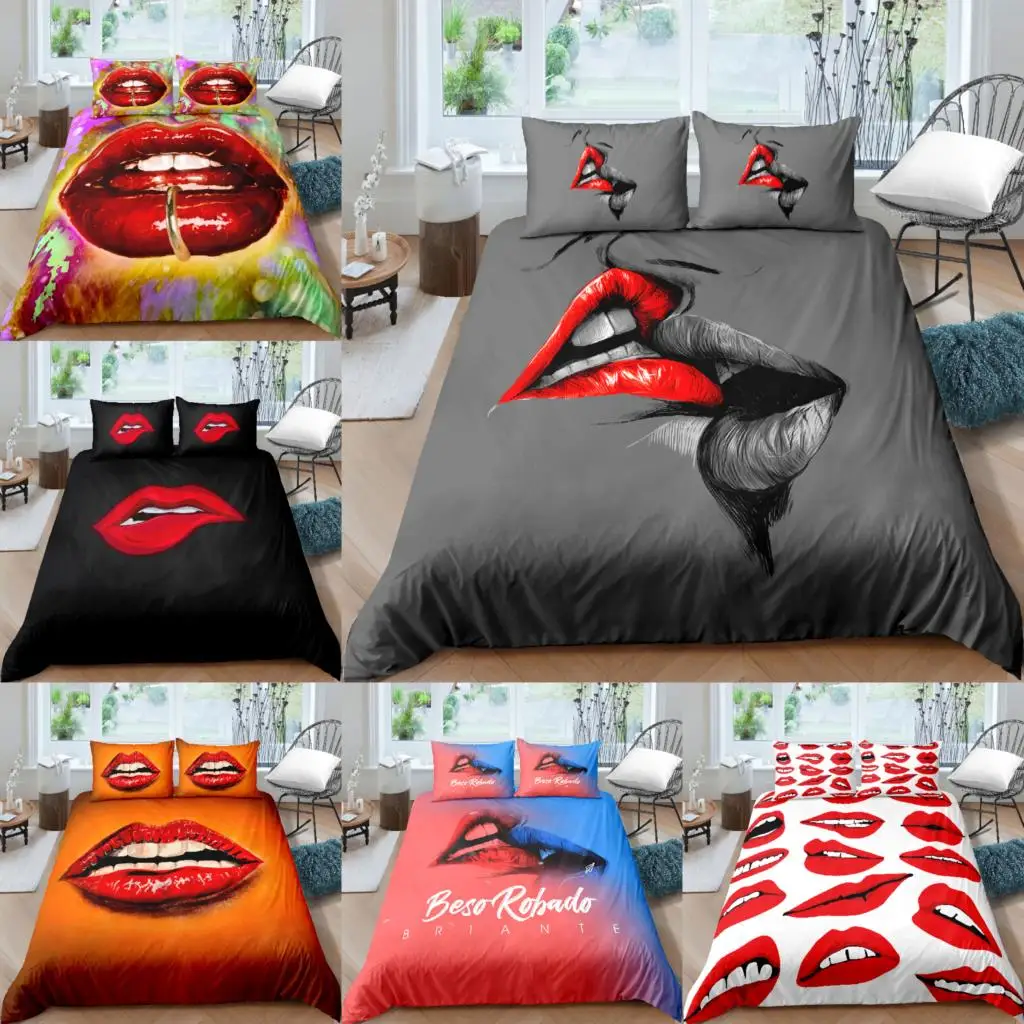 

Luxury Sexy Lips Bedding Set For Pretty Girl Soft Bedspreads Comforter Duvet Cover Quality Quilt Cover And Pillowcase