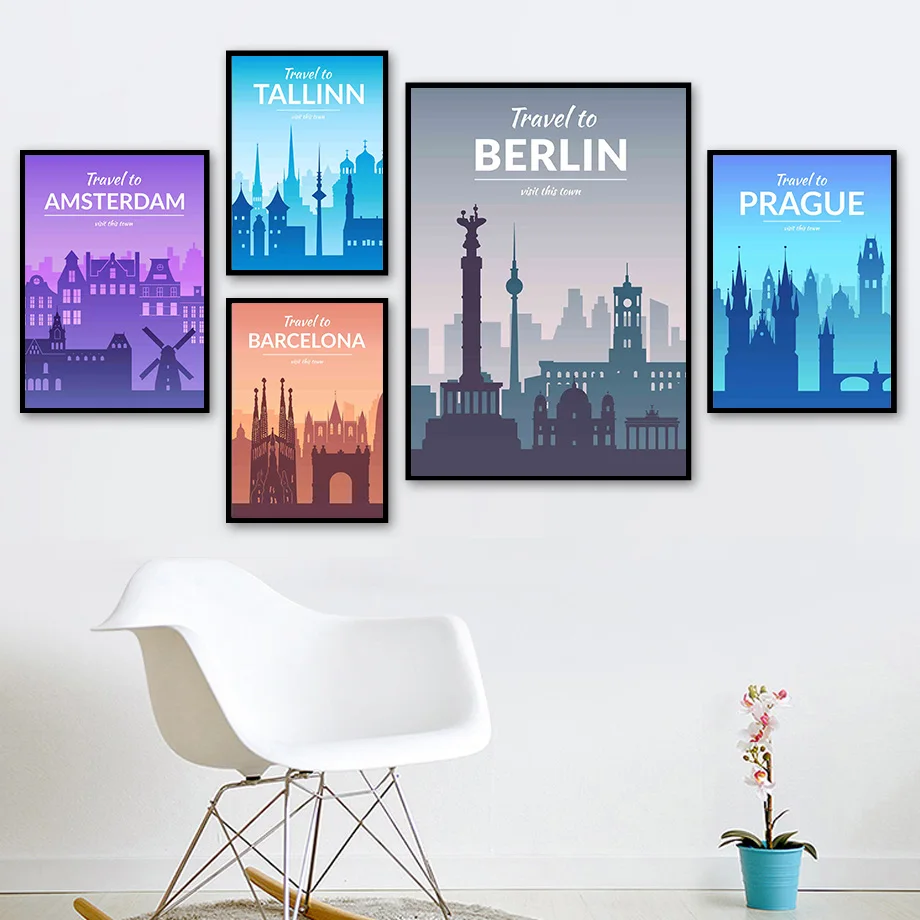 Настенные постеры с изображением Парижа Берлина Барселоны города путешествия
