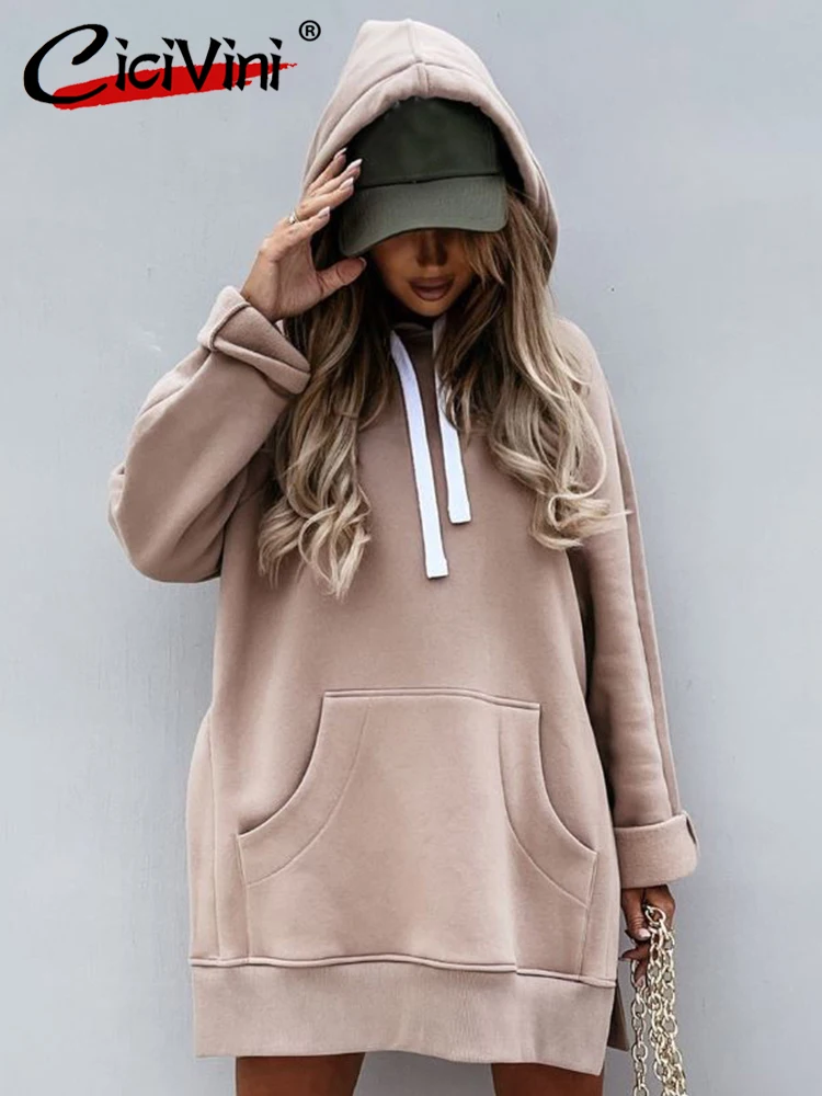 

Длинные женские толстовки с капюшоном и карманами, на осень