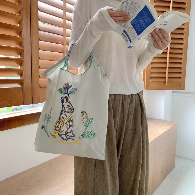 LOERSS Fashion Embroidered Shopping Bags for Women Cute Colorful Tote Bag Large Capacity Japan Ball Chain New Deisgner