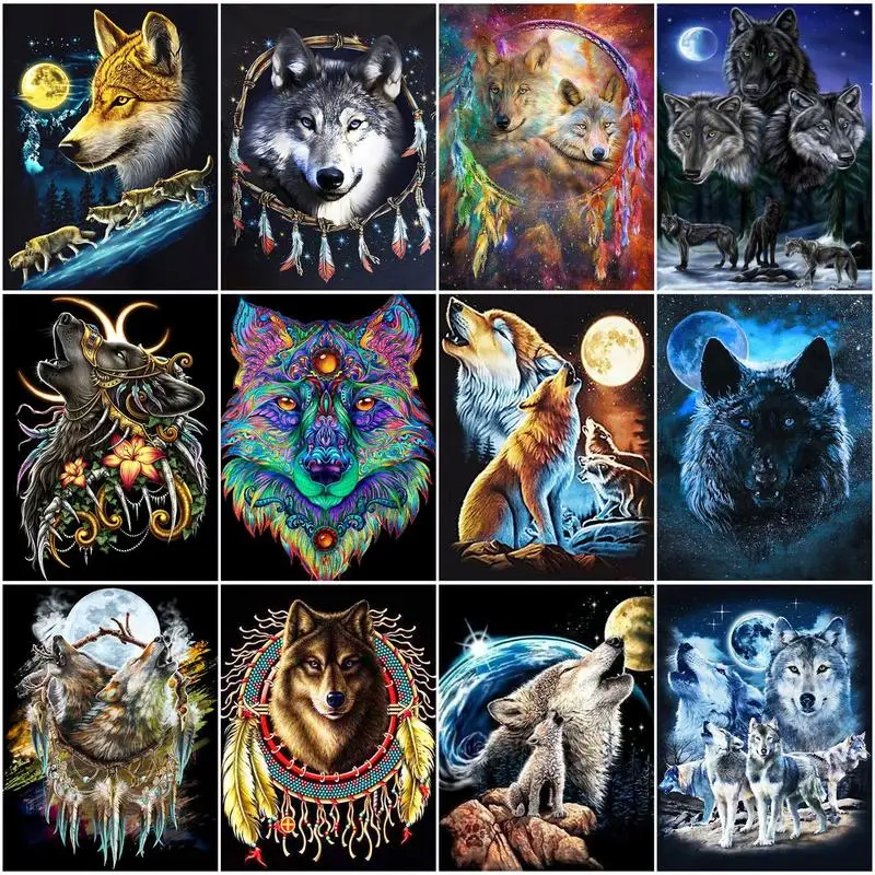 

PhotoCustom Diamond Mosaic Sale Wolf 5D Diamond Painting Set Animals Pictures Of Rhinestones Embroidery Wall Art