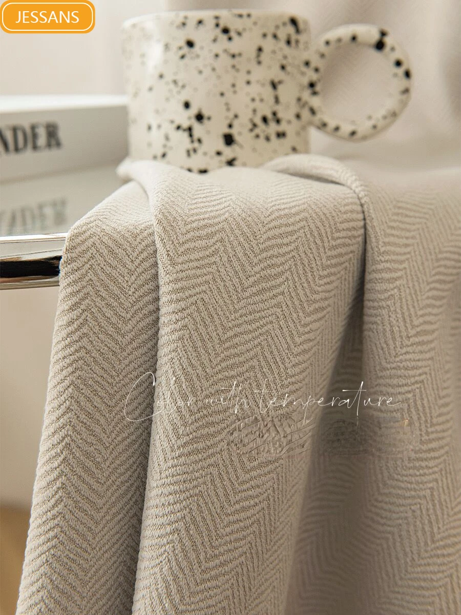 

Шторы из синели на заказ, затемняющие шторы в скандинавском стиле, для гостиной, спальни, для молочного чая, в простом японском стиле, жаккар...