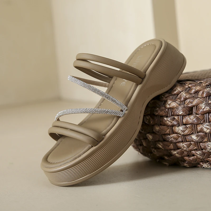 Женские сандалии на платформе CRLAYDK летние шлепанцы ремешке с открытым носком