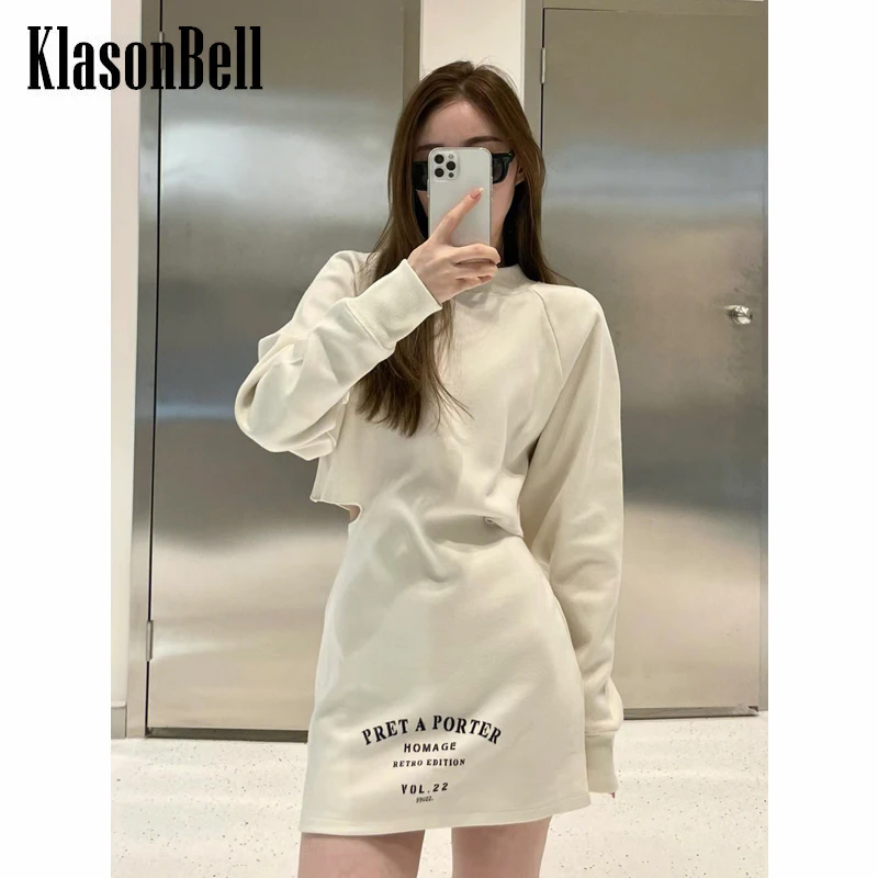 

9,15 KlasonBell вырезанное с круглым вырезом простое Модное С буквенным принтом с длинным рукавом тонкое женское платье