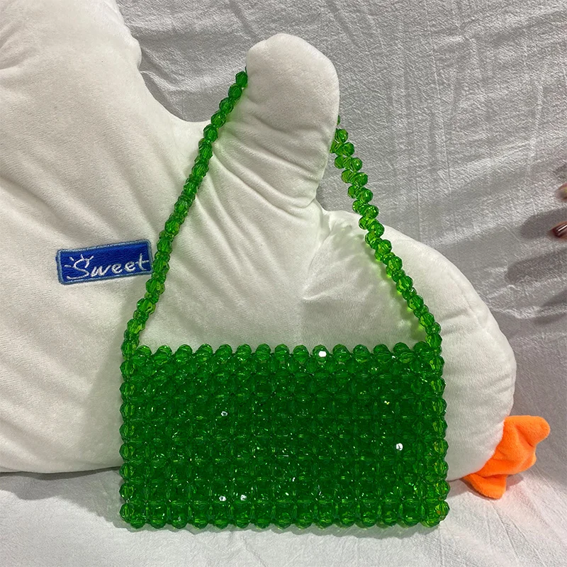 

Beaded Bags Wholesale Custom Color Design Ladies Party Small Beach Purses and Handbags Pearl Wallets Green Top-handle Commuter