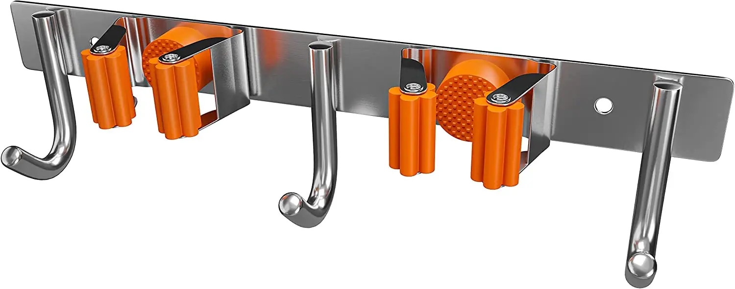 

SUS304 Stainless Steel Broom Organizer Wall Mount for Laundry Room Garden Garage 2 Racks 3 Hooks cosas para la cocina