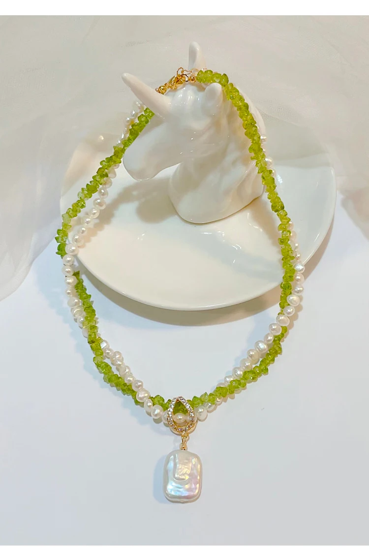 Ожерелье LingzhiWuSis с двойным оливиновым барочным жемчугом 2024 женское Роскошное