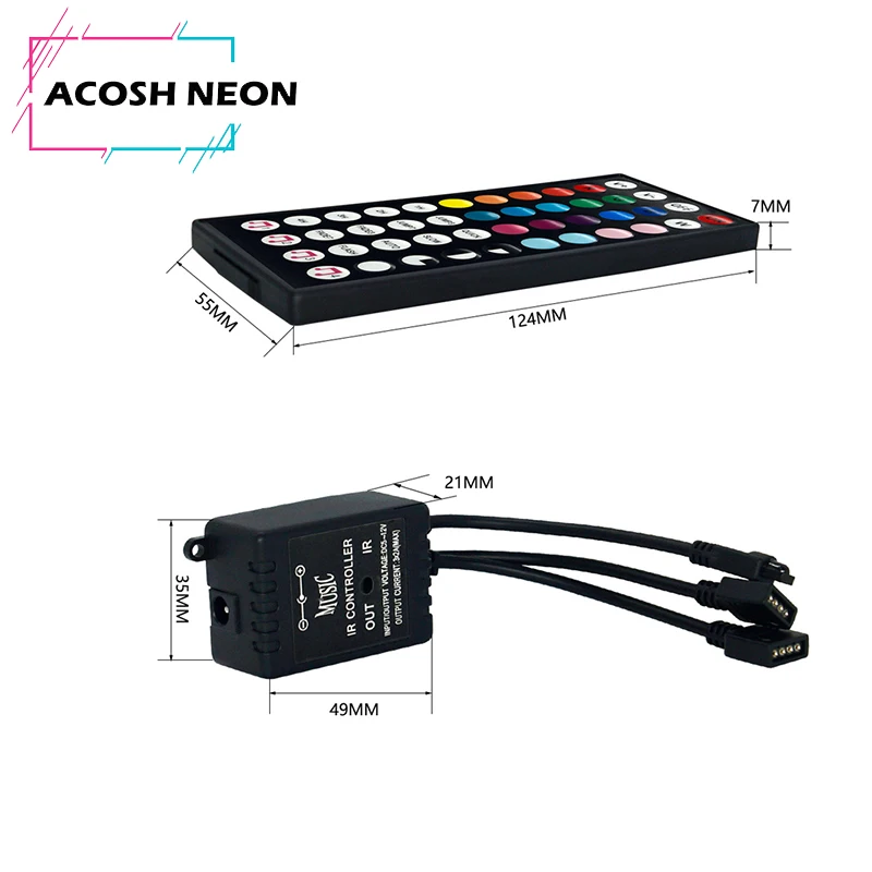 

DC12-24V 44 Keys IR Wireless LED Strip Light Controller Music Control Dimmer for RGB 3528 5050 Tape Light Home Adjust Brightness