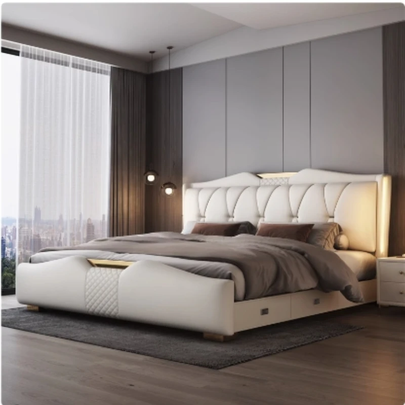 Роскошная двуспальная кровать с каркасом современные полки King Size полная Twin Queen