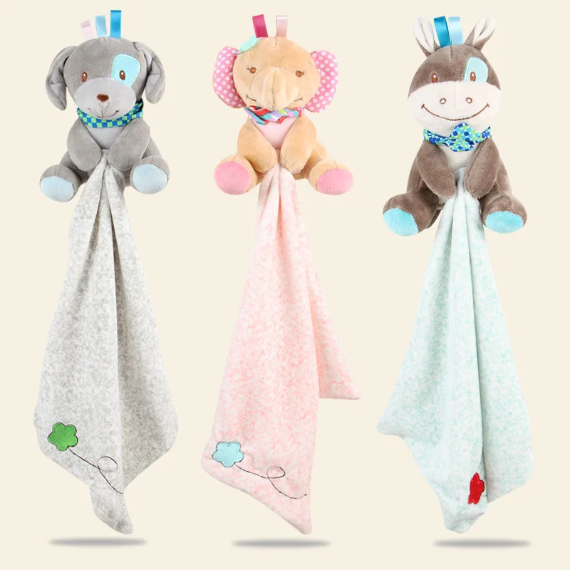 New Brand Infant Baby Bibs Nursery Toddler Security Cartoon Soft Smooth Bath Animal Toy Blanket Cartoon Bibs Baby Infant Towel