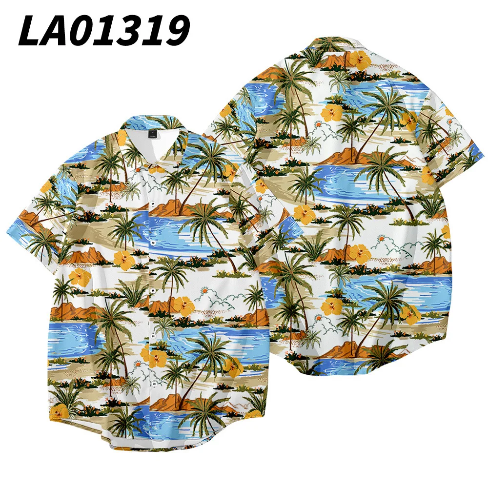 Summer Print Floral Men T-Shirt Short Sleeve Turn-Down Collar Shirt Large Size Loungewear Casual Coat Underwear Beach Jacket