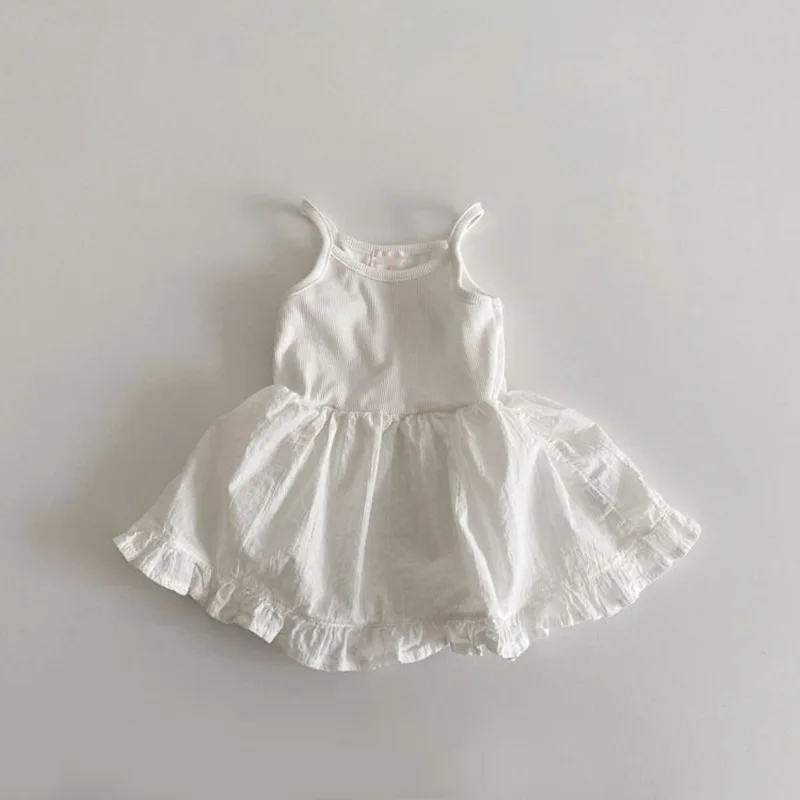 

Baby Girls Summer Clothing White Cotton Halter Dress Beach Splicing Princess Skirt Newborn Party Birthday Sleeveless Tutu Dress