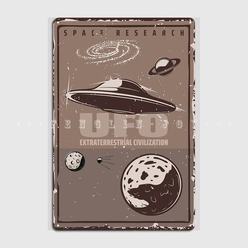 

Ufo Spaceship Metal Plaque Poster Wall Cave Pub Garage Retro Painting Décor Tin Sign Poster