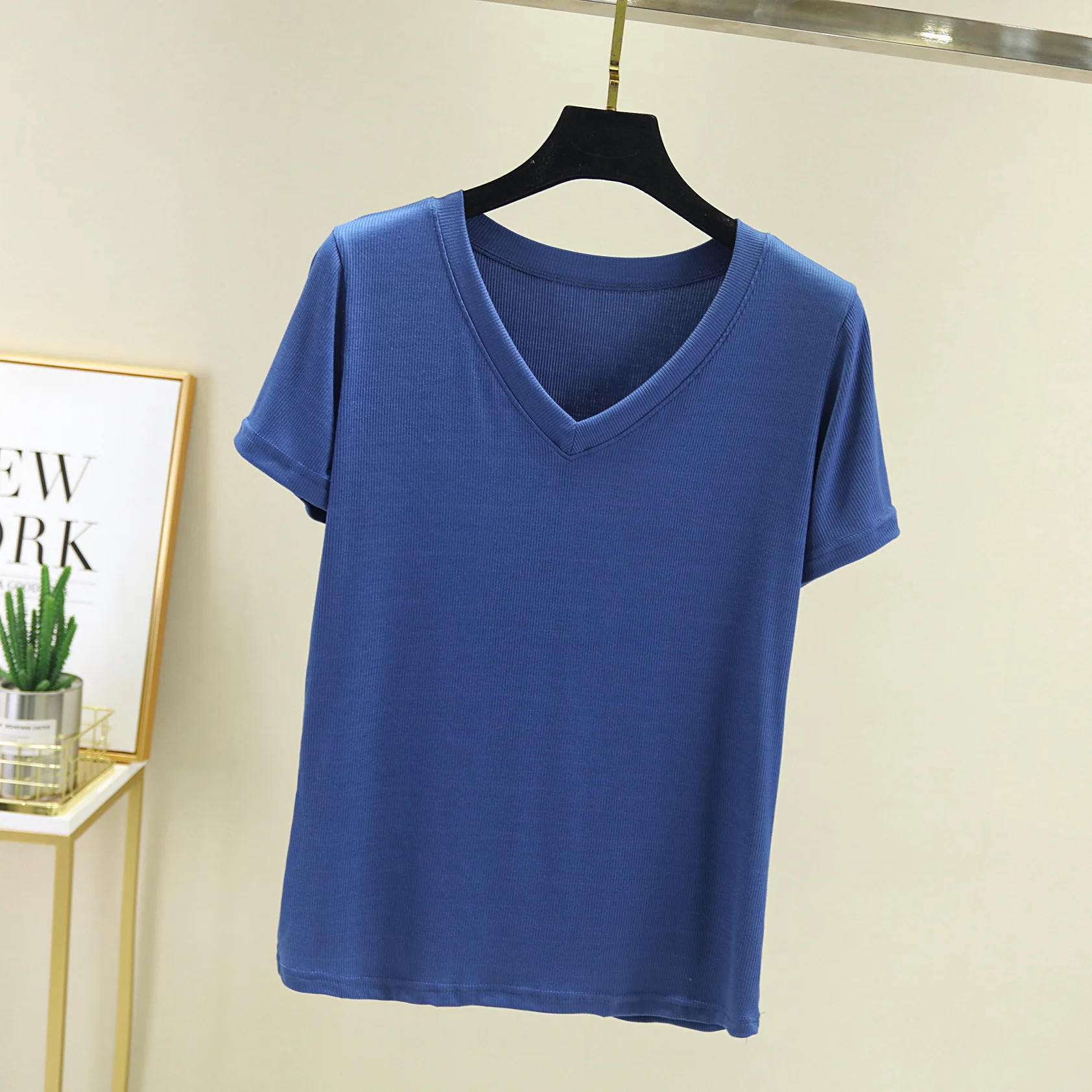 

Women's Fashion Short Sleeve Casual Cotton V-Neck T-Shirt New 2020 gray