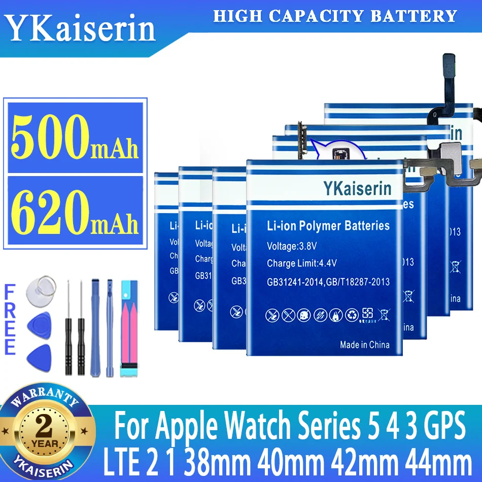 

Аккумулятор ykaisin для Apple Watch Series 5 4 3 GPS + LTE 2 1 38 мм 40 мм 42 мм 44 мм, батарея для Apple Watch S5 S4 S3 S2 S1