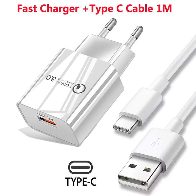 

Fast Charging Phone Charger USB Type C Cable 18W QC3.0 EU Wall Charge Power Adapter For Samsung S8 S10 S20 S22 htc lg