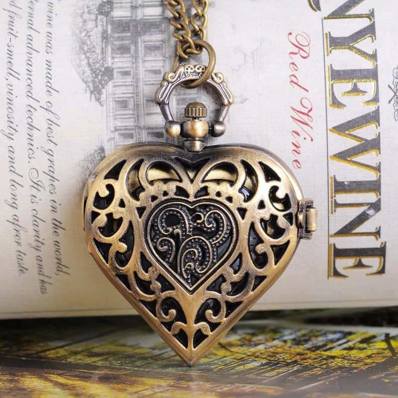 The Retro Bronze Hollowed Out Flower Pattern Peach Heart Pocket Watch, Collection, And Gift Giving Are All Of Great Significance